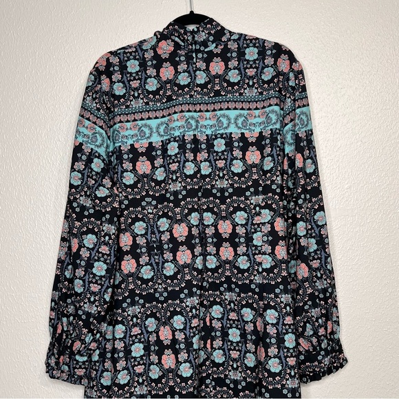 Eloquii Womens Size 22 Long Sleeve Shift Dress High Neck Blue Floral Tie At Neck - Picture 12 of 14